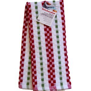 KitchenAid Red & Green Checked Kitchen Dish Towels - Set of 2 - 16x28 Cotton NWT